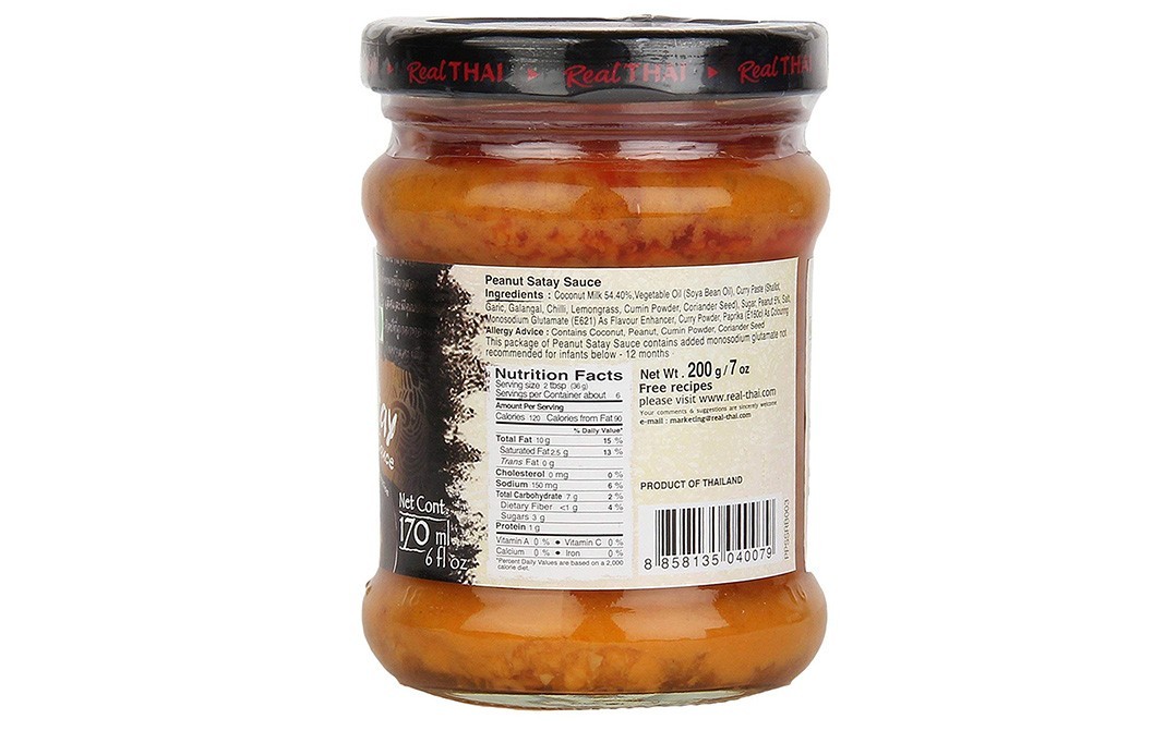 Real Thai Peanut Satay Sauce    Glass Jar  170 grams
